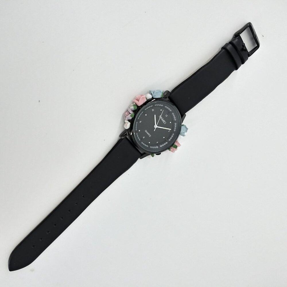 Skmei Women's Black Watch 3D Floral Flowers Water - Picture 5 of 8